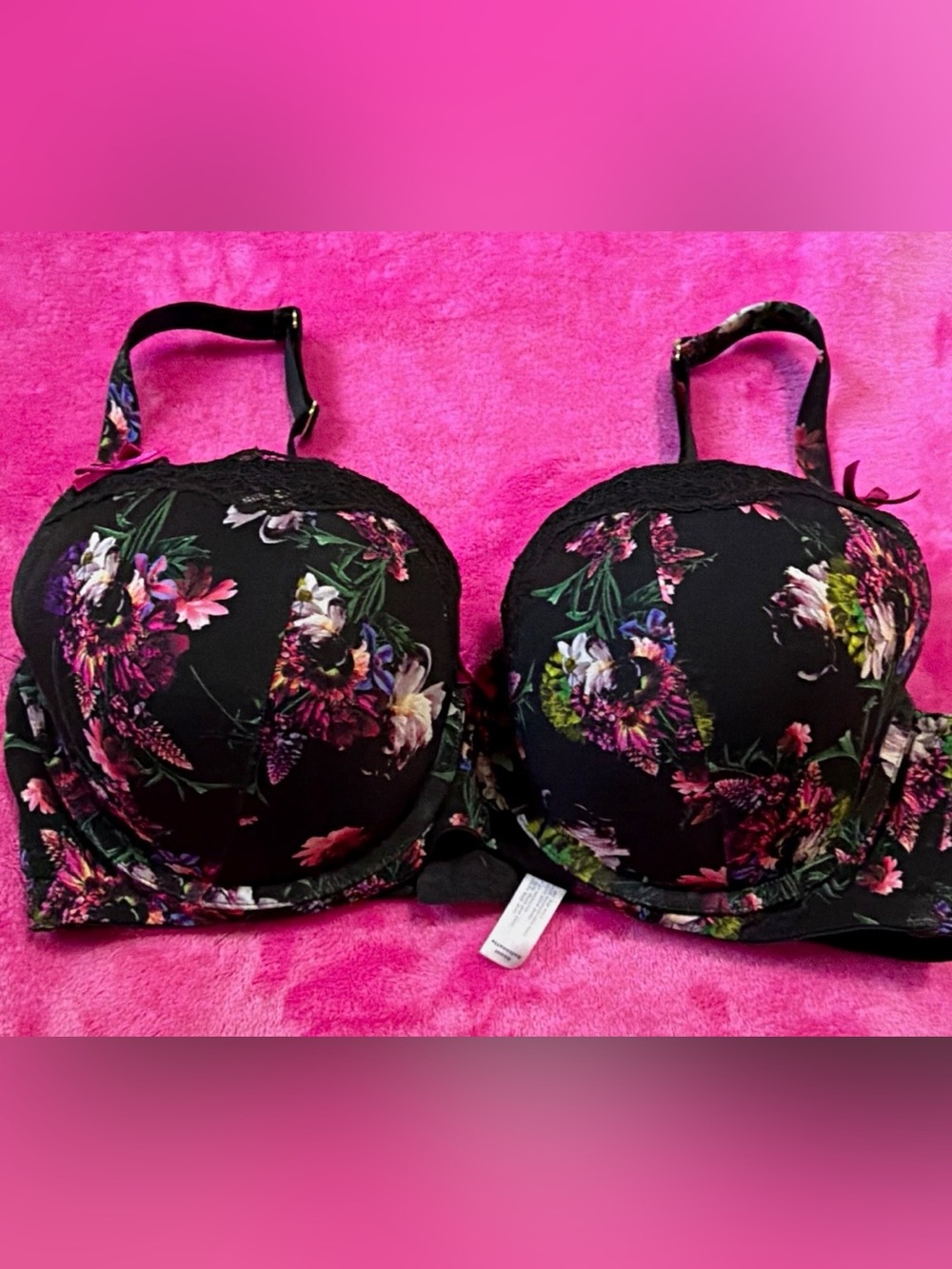 Cacique Women’s T-Shirt Bra 40D Black Floral Lace Hook & Eye Back Closure